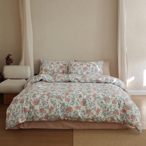 Floral Full Size Duvet Cover Set Cotton Boho Comforter Cover Full Size Pattern Cottagecore Farmhouse Soft Duvet Cover Set with Hidden Zipper Cute Girls Bedding Set Chic Duvet Protector - color: C Floral23, size: Full(Duvet Cover and 2 Pillows Sham)