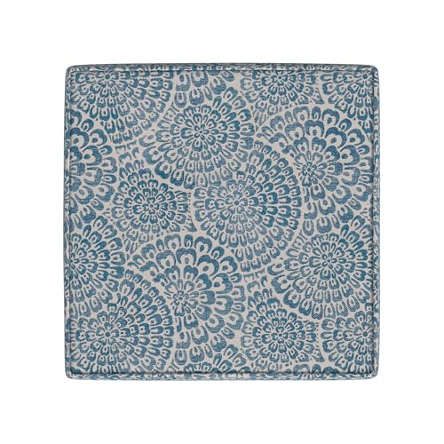 HomePop 18" Classic Square Storage Ottoman - Blue & Cream Modern Floral - color: Blue and Cream Modern Floral