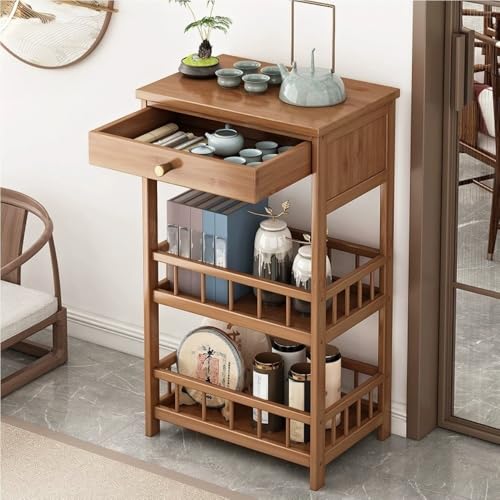 Small Wooden Coffee Table with Drawer, 3-Tier Narrow Side Table for Living Room, Bedroom & Balcony, Space-Saving Design (Brown, 20.5 X 8 X 30.7 in) Yellow 20.5 * 11.8 * 30.7in - color: Yellow, size: 20.5*11.8*30.7in