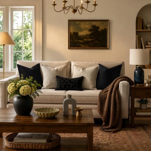 GIGIZAZA Black Velvet Pillow Covers 16x16 Decorative Pillows Pack of 2 | Throw Pillows for Couch Sofa,280gsm Soft Textured Fabric,Modern Square Pillowcases,Luxury Cushion Covers - color: Black, size: 16" x 16" (Pack of 2)