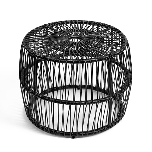 Furniture of America Ysar Boho Rattan Round Coffee Table Outdoor with Metal Frame, All-Weather and Rust Resistant, Handcrafted Coastal Furniture for Patio, Poolside, Garden, Yard, Black - color: Black/18.9 In.