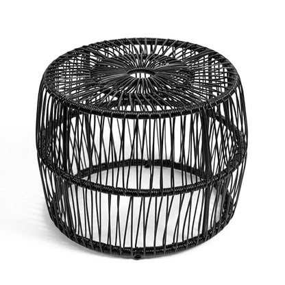 Furniture of America Ysar Boho Rattan Round Coffee Table Outdoor with Metal Frame, All-Weather and Rust Resistant, Handcrafted Coastal Furniture for Patio, Poolside, Garden, Yard, Black - color: Black/18.9 In.