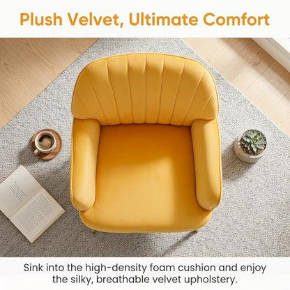 Velvet Accent Chair with Armrest, Modern Curved Back Barrel Chair, Soft Cushion Single Sofa for Living Room Bedroom Office Cafe Yellow - color: Yellow