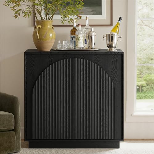 win2win 31.5" Small Buffet Cabinet with Storage, Arched Doors, Black, 1PCS | Modern Console Cabinet for Dining Living Room Kitchen Entryway, Modular Accent Cabinet, Credenza with Wood Grain, Fluted - color: Black
