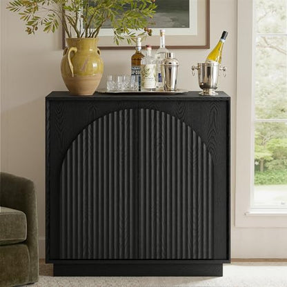 win2win 31.5" Small Buffet Cabinet with Storage, Arched Doors, Black, 1PCS | Modern Console Cabinet for Dining Living Room Kitchen Entryway, Modular Accent Cabinet, Credenza with Wood Grain, Fluted - color: Black