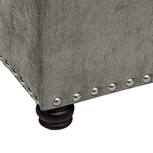 Storage Ottoman Foot Rest Stool, 24" Velvet Footstool Bench for Living Room Bedroom, Light Grey - color: Light Grey