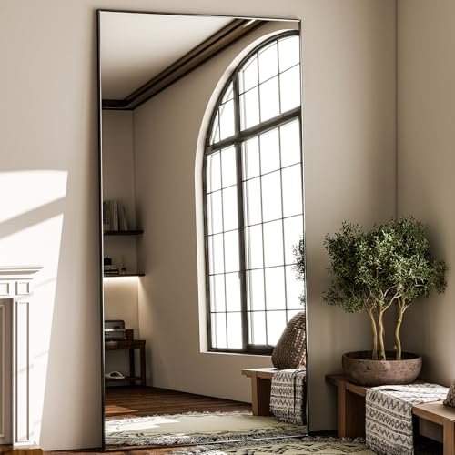 71"x31" Full Length Mirror Large Floor Mirror with Stand, Black | Extra Hanging or Leaning Rectangle Floor Dressing Mirror Aluminum Alloy Thin Frame Full Body Mirror for Bedroom Living Room - color: Black, size: 71"L x 31"W