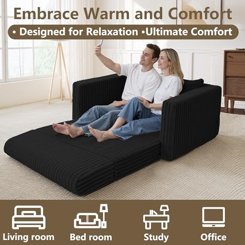 41.3" Loveseat Boneless Couch,4-in-1 Convertible Sofa Bed | Plush Fur Folding Futon Sofa Bed Couches w/1-Pillow for Living Room,High-Density Foam,No Assembly Required(Twin Black)