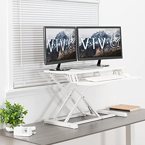 VIVO 32 inch Desk Converter, K Series, Height Adjustable Sit to Stand Riser, Dual Monitor and Laptop Workstation with Wide Keyboard Tray, White, DESK-V000KW | Height Adjustable, Stand Up Desk Riser, Wide Keyboard Tray, Dual Monitor and Laptop Workstation,