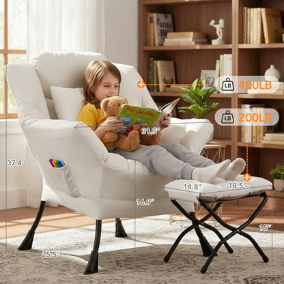 Lazy Chair with Ottoman, Comfy Reading Chair for Bedroom，Beige | Comfy Bedroom Accent Chair with Washable Removable Cover and extra throw pillow for Living Room Dorm - color: Peach Beige-1