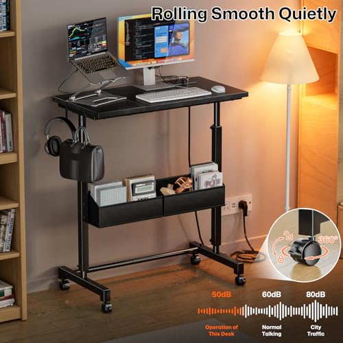 Small Mobile Standing Desk: 5-in-1 Charging Station - Power 5 Devices | Move & Charge in Any Room, Sit-Stand or Walk While Working, Store Supplies in Side Bags, Fits Small Spaces & Treadmills