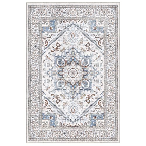 OPPODREAM Soft Area Rugs 2x3, Persian-Inspired Washable Rug, Cream White & Blue - color: Cream White & Blue, size: 2' x 3' (Rectangular)