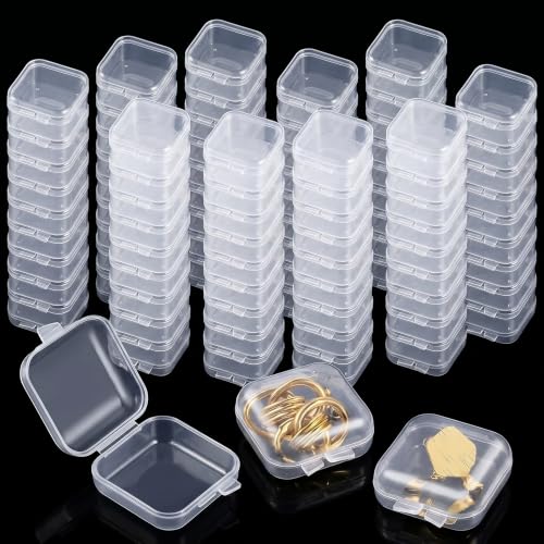 100 Pack Mini Clear Plastic Jewelry Box Earring Organizers Small Storage Containers with Hinged Lid for Earrings Pearl Bracelets and Small Accessories