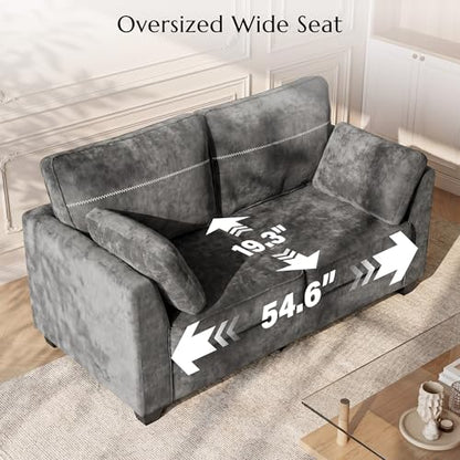 65.4" Loveseat Sofa, Chenille Love Seat with 2 Pillows, Grey | Easy Assembly, Pocket Spring Cushions, Comfy Modern Small Couch for Living Room, Bedroom, Apartment, Office - color: Grey, size: 65.4" Loveseat Sofa