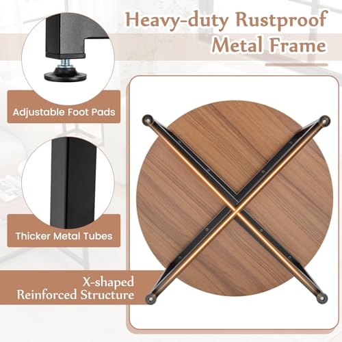 COSTWAY Coffee Table Set of 3, Round Wood Grain Coffee Table and 2 Square End Side Tables with Metal Frame, Modern 3-Piece Living Room Tables Set for Small Space, Apartment (Walnut & Black) - color: Walnut & Black
