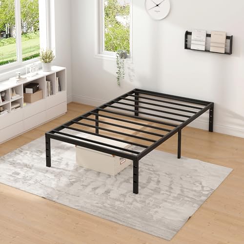 NEW JETO Metal Bed Frame,Twin Size Bed Frame with Storage Space,14 Inch | Heavy Duty Sturdy Mattress Foundation,Easy Assembly,No Box Spring Needed, Black - size: Twin, style: 14 Inch