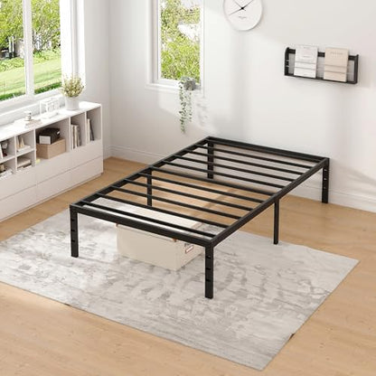 NEW JETO Metal Bed Frame,Twin Size Bed Frame with Storage Space,18 Inch | Heavy Duty Sturdy Mattress Foundation,Easy Assembly,No Box Spring Needed, Black - size: Twin, style: 18 Inch