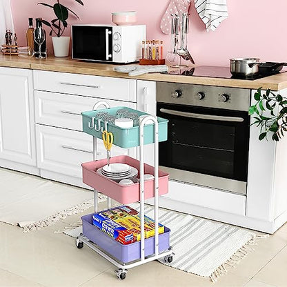 Simple Houseware 3-Tier Heavy Duty Metal Utility Rolling Cart, Multicolor - color: Muticolor