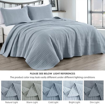 Chezmoi Collection Kingston Queen Size Bedspread Set, 3-Piece Cool Gray Oversized Quilted Microfiber Lightweight Bedspread Coverlet (100"x106") for All Seasons - color: Cool Gray, size: Queen