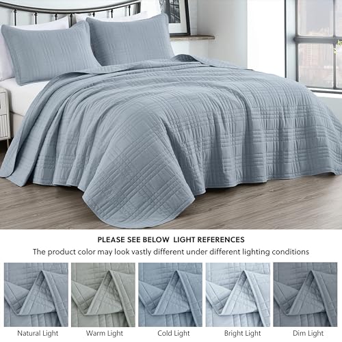 Chezmoi Collection Kingston King Size Bedspread Set, 3-Piece Cool Gray Oversized Quilted Microfiber Lightweight Bedspread Coverlet (118"x106") for All Seasons - color: Cool Gray, size: King