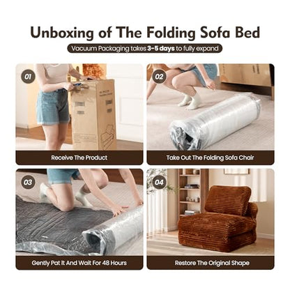 ovios Folding Sofa Bed, Foldable Sleeper Chair Floor Futon, Comfy Portable Convertible Fold Out Lounge Chairs for Living Room Bedroom, Brown - color: Brown