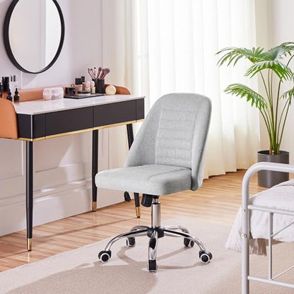 Yaheetech Light Gray Velvet Armless Vanity Desk Chair, Adjustable Swivel | Compact soft velvet seat fits small vanity, sewing or office desks; adjustable height, swivels on smooth wheels, fast setup. - color: Light Gray