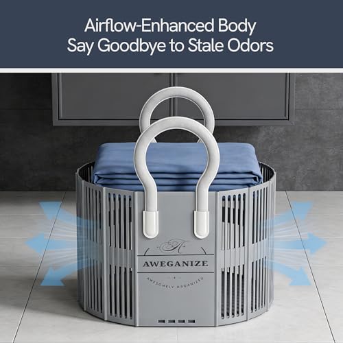 Collapsible Laundry Basket with Handles, 40L Foldable Clothes Hamper Folds 3cm Flat, Space Saving for Apartment, Dorm, RV, Small Spaces, Portable Grocery Tote - color: Grey