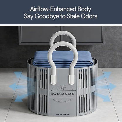 Collapsible Laundry Basket with Handles, 40L Foldable Clothes Hamper Folds 3cm Flat, Space Saving for Apartment, Dorm, RV, Small Spaces, Portable Grocery Tote - color: Grey