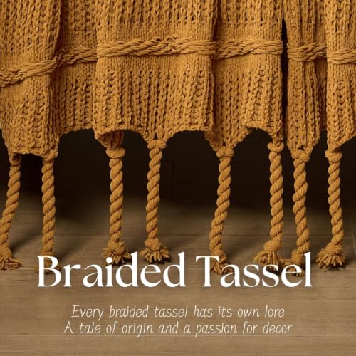 Boho Knitted Chenille Blanket with Tassels - Lightweight & Soft All-Season Throw - 3D Classic Pattern for Living Room Bedroom Couch, Amber Brown, Throw 50"x60" - color: Amber Brown, size: Throw