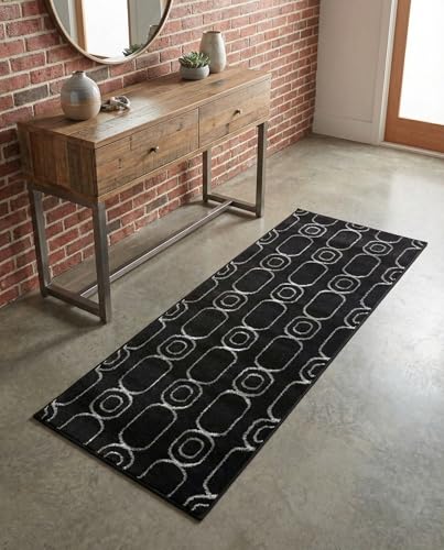 Rugs.com - Vogue Geo Rug – 5 Ft Runner Black and Silver Easy-Clean Stain-Resistant Rug – Modern Geometric Runner for Hallways, Entryways, and Kitchens - color: Black and Silver, size: 2' x 5'1" (Runner)