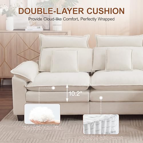 72'' Cloud Deep Seat Loveseat, Modular 2 Seater Sectional Couch with Detachable Headrest, Modern Love Seat Sofas for Living Room, Apartment, Beige - color: Beige, size: Loveseat