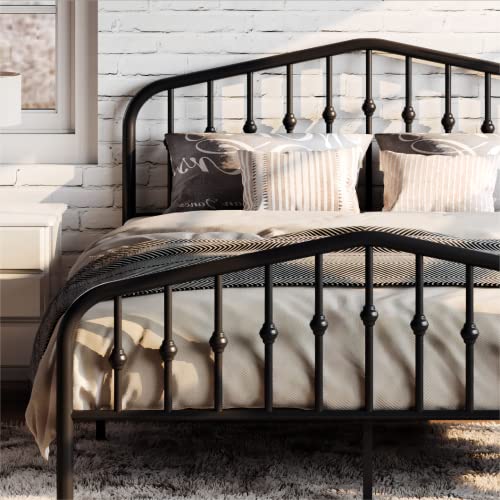 SHA CERLIN Full Size Metal Bed Frame with Wrought Iron-Art Headboard, Black | Victorian Style Metal Platform Bed Frame, Wrought Iron-Art Headboard and Footboard, Under-Bed Storage, No Box Spring Needed - color: Black, size: Full