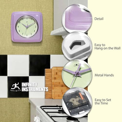 Infinity Instruments Square Retro Wall Clock, Lavender, 9.25" - color: Lavender