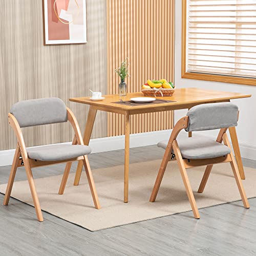 Folding Chairs with Padded Seats | Wooden Stackable Dining Chair Set of 2 with Removable Cover Extra for Guests Kitchen Office Wedding Party Picnic, Grey - color: Grey, size: 2PCS