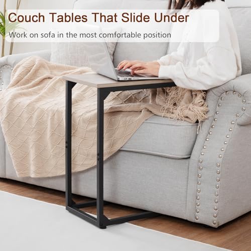 AMHANCIBLE C Shaped End Table Set of 2, Couch Side Table that Slide Under | TV Trays for Eating on Couch, Narrow Small Space Side Tables for Living Room Bedroom, Grey - color: Grey