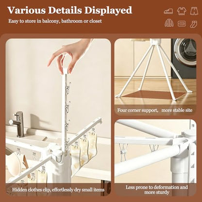 Adjustable Collapsible Umbrella Style Clothes Drying Rack, 4Legs6Telescopic Arms, Space-Saving Freestanding Laundry Airer with Windproof Clips, Easy Setup Indoor Outdoor (White-Plastic) - color: White-plastic