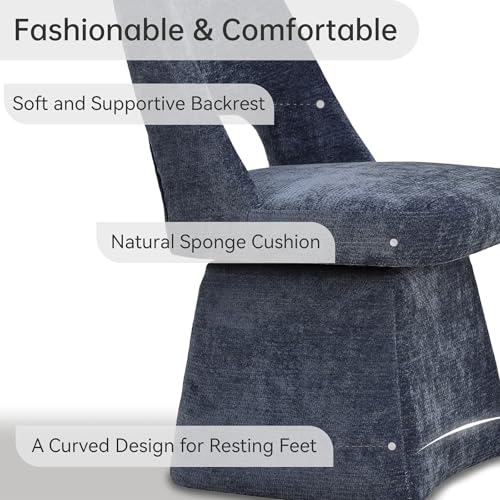 VKNOW Upholstered Swivel Dining Chair with Curved Open Back | Modern Dining Room Chairs with Chenille Fabric, Space-saving, Easy Assembly, for Dining Room, Living Room, Bedroom, Blue - color: Blue