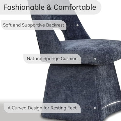 VKNOW Upholstered Swivel Dining Chair with Curved Open Back | Modern Dining Room Chairs with Chenille Fabric, Space-saving, Easy Assembly, for Dining Room, Living Room, Bedroom, Blue - color: Blue