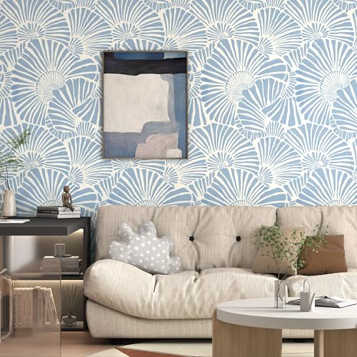 Theper White and Blue Wallpaper Peel and Stick Wallpaper Modern 17.3"×197" | Boho Wall Paper Self Adhesive Removable Wallpapers for Bedroom Blue Contact Paper for Cabinets Drawers Shelf Home Decor Vinyl - color: Blue, size: 17.3" x 197"