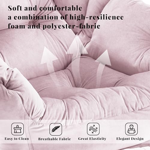 Lazy Chair with Ottoman, Comfy Reading Chair, Pink | Cushioned Seat with Foldable Ottoman and Side Pocket, Lounge Chair for Bedroom, Living Room, Dorm and Small Spaces - color: Light Pink