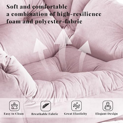 Lazy Chair with Ottoman, Comfy Reading Chair, Pink | Cushioned Seat with Foldable Ottoman and Side Pocket, Lounge Chair for Bedroom, Living Room, Dorm and Small Spaces - color: Light Pink