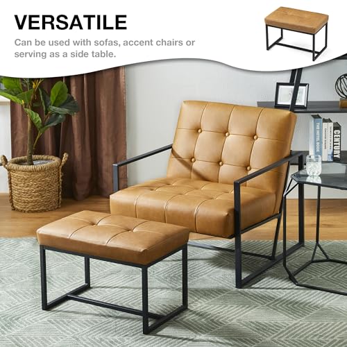 Glitzhome Ottoman Bench Pack of 2, Modern PU Leather Vanity Stools Chairs with Metal Frame, Makeup Stool Padded Foot Rest Stool for Living Room Vanity, Entryway, Bathroom,Light Brown - color: Light Brown, Pack of 2
