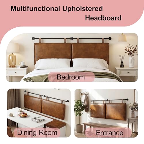 Queen Size Headboard, Wall Mounted Hanging Upholstered Bed Headboard with Modern Design Faux Leather Padded Headboards Ideal for Bedroom (Brown Leather, Queen - color: Brown, size: Queen