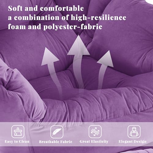 Lazy Chair with Ottoman, Comfy Reading Chair, Purple | Cushioned Seat with Foldable Ottoman and Side Pocket, Lounge Chair for Bedroom, Living Room, Dorm and Small Spaces - color: Purple