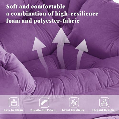 Lazy Chair with Ottoman, Comfy Reading Chair, Purple | Cushioned Seat with Foldable Ottoman and Side Pocket, Lounge Chair for Bedroom, Living Room, Dorm and Small Spaces - color: Purple