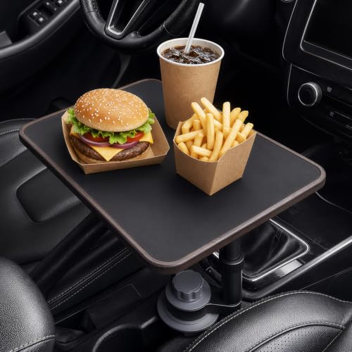 Wood Car Desk for Laptop, 360° Rotating Car Tray Table, Foldable Wooden Car Food Tray and Steering Wheel Desk, Compatible with Tesla Model Y/3/S, Ford F150 and Most Vehicles