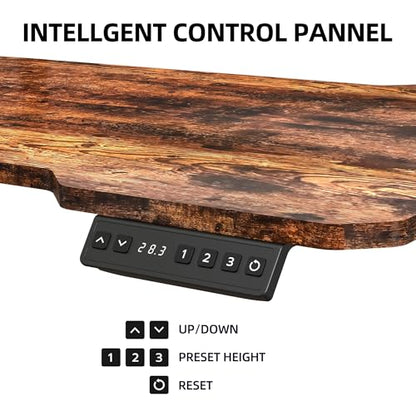 59 Inch L Shaped Standing Desk with Shelves and Keyboard, Electric Corner Standing Desk Adjustable Height, Sit Stand Computer Table with Reversiable Splice Board，Rustic Brown