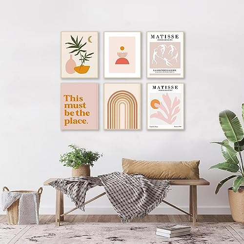 Matisse Wall Art Prints Set of 6, Abstract Matisse Wall Art Exhibition Posters, Minimalist Boho Canvas Art Prints Beige Pink Room Decor, Pinke Boho Wall Art Decor for Room Aesthetic, Bedroom, Living - color: Pink Matisse Wall Art, size: 8x10 inch