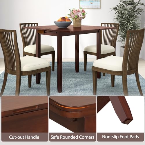 GIANTEX 20"-40" W Extendable Dining Table for 2-4, Rubber Wood Frame | Farmhouse Expandable Kitchen Table w/Hidden Storage, Space-Saving Dinner Table for Small Space, Apartment, Living Room