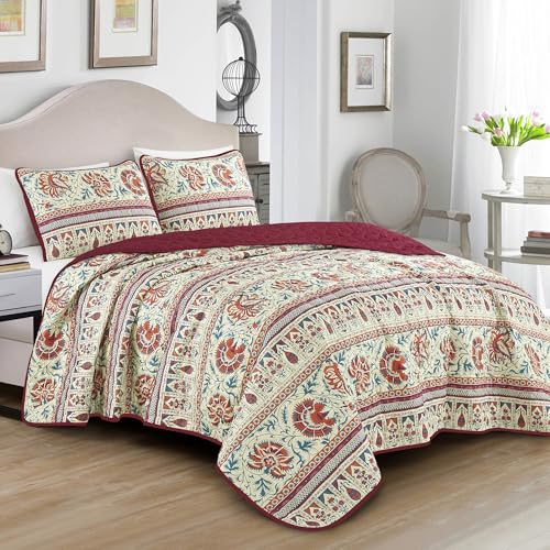 ESCA Queen Size Quilt Set 3-Piece Floral Purple Bedspread Set - color: 17 Yanna, size: Queen